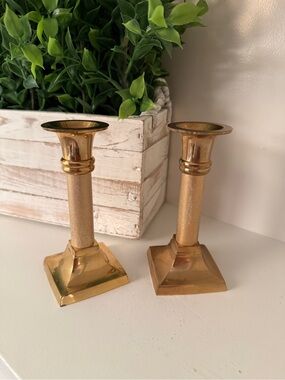 Vintage Studio Nova Brass Candlesticks Pair Textured Column Candle Holders